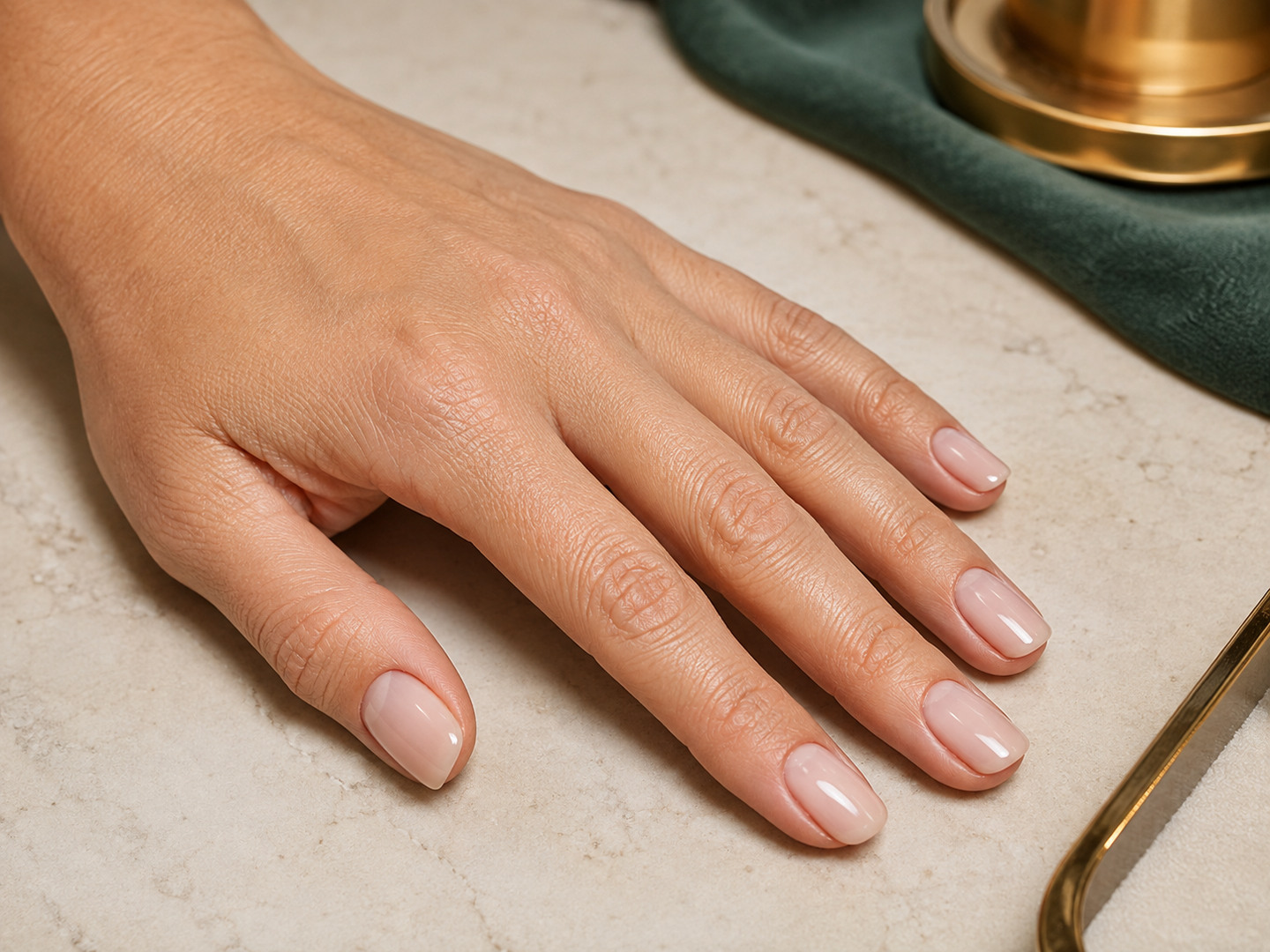 Structured Builder Gel overlay with a balanced natural-nail profile
