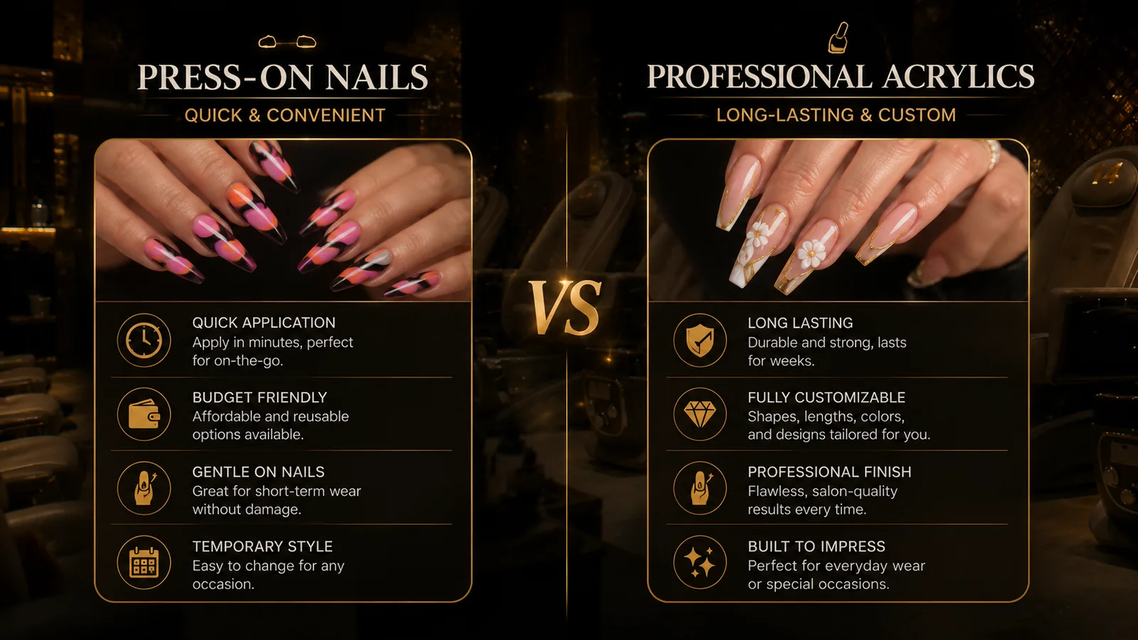 Press On Nails vs Professional Acrylics Comparison Press On Nails vs Professional Acrylics Comparison